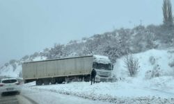 Elazığ’da şarampole kayan tır kara saplandı