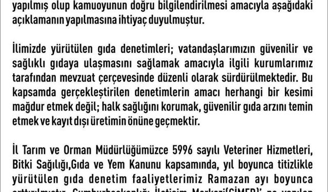 Elazığ Valiliği’nden Denetim Açıklaması