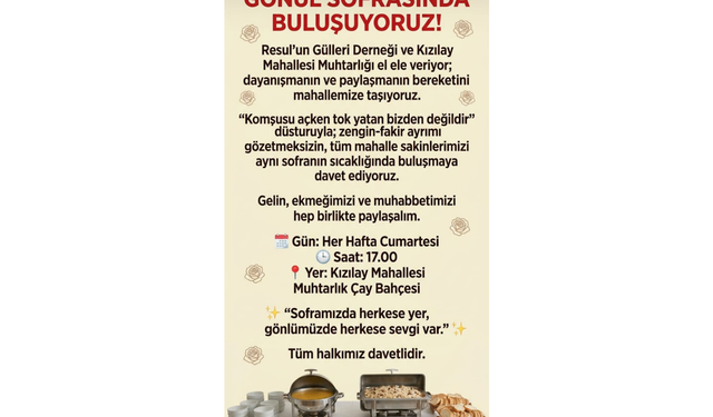 Kızılay Mahallesi’nde “Gönül Sofrası” Kuruluyor