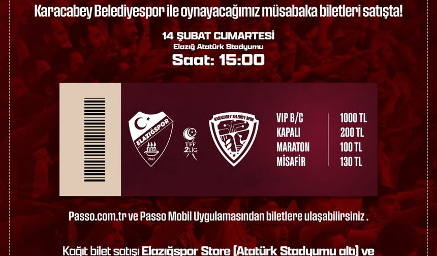 Tribünler Hazır! Elazığspor – Karacabey Maçı Biletleri Satışta