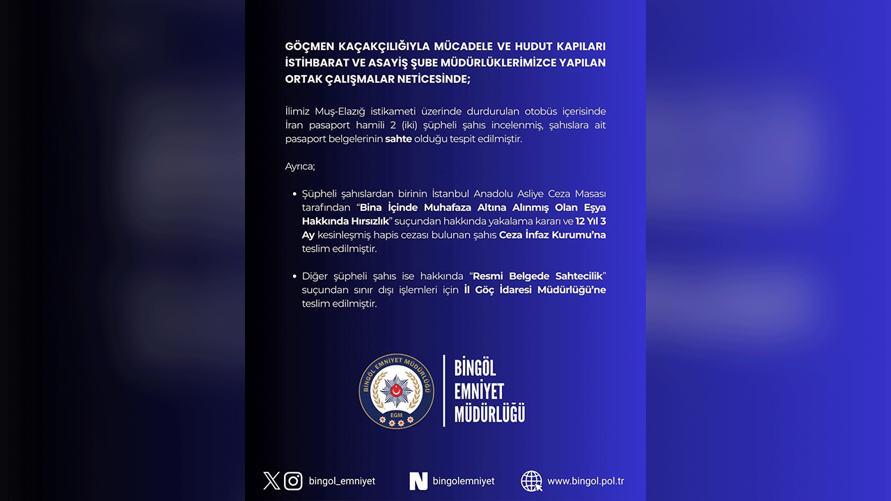 Bingöl’de sahte pasaportlu 2 şüpheli yakalandı