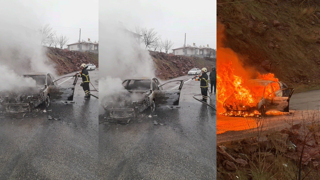 Elazığ’da yanan otomobil küle döndü