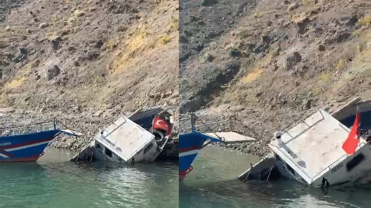 Elazığ'da fırtınaya dayanamayan tekne suya gömüldü