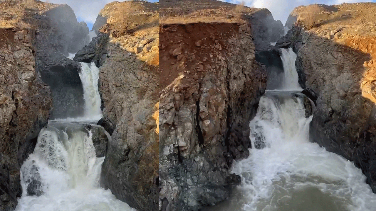 Elazığ'da yağışlar sonrası şelale coştu