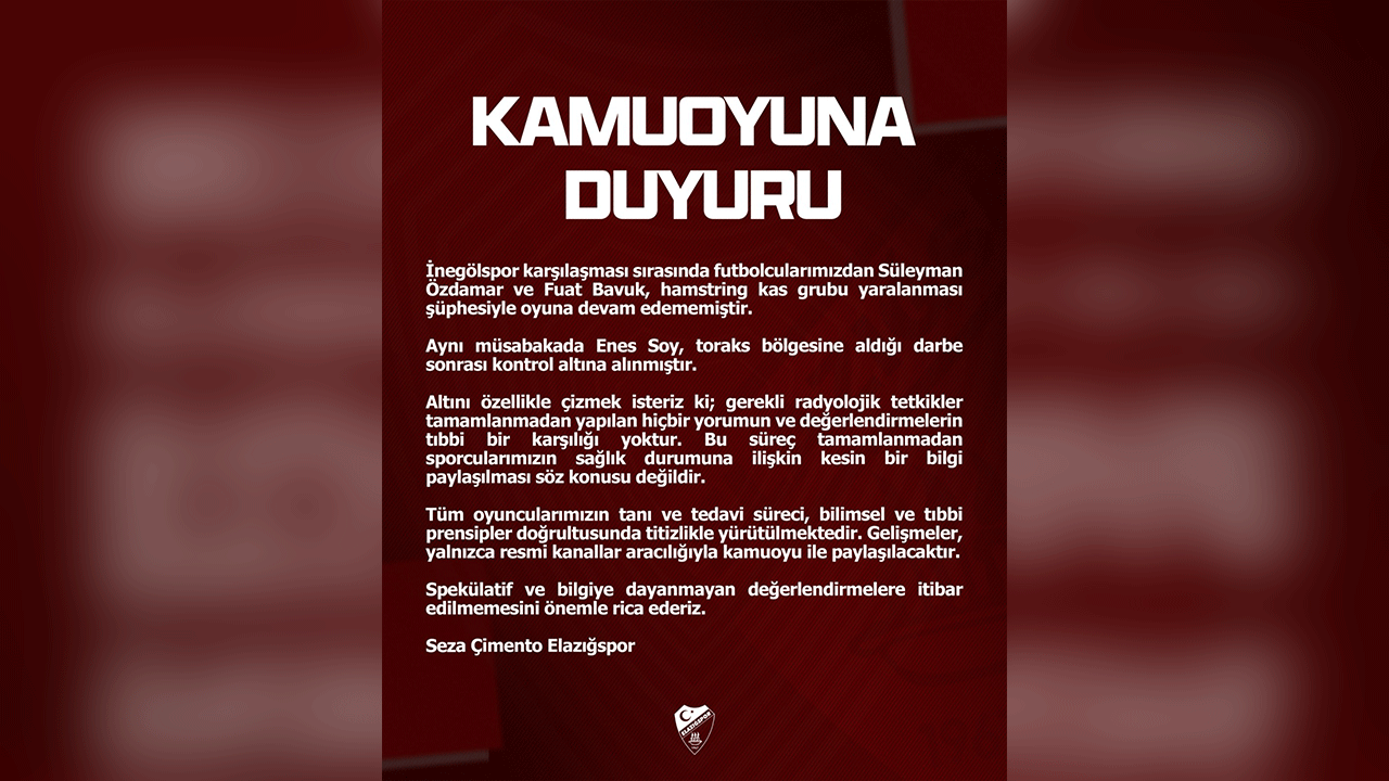 Elazığspor’da Sakatlık Şoku: 3 Futbolcu İçin Bekleyiş Başladı