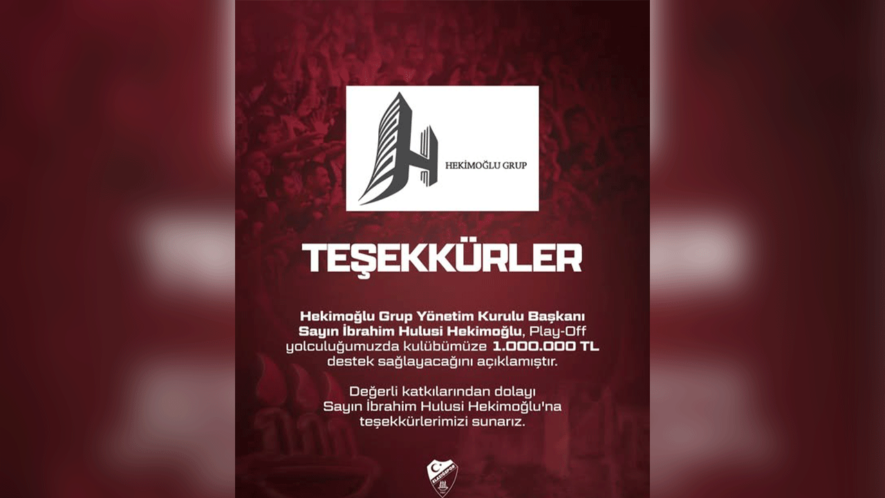 Elazığspor’a Play-Off Öncesi Hekimoğlu Grup’tan  1 Milyon TL Destek