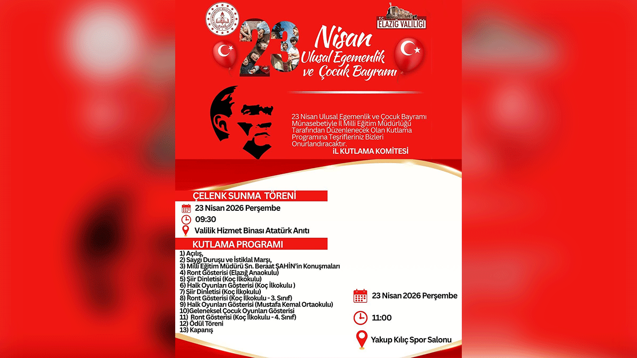 Elazığ’da 23 Nisan Coşkusu Gün Boyu Sürecek