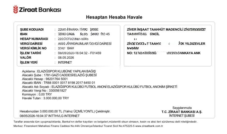 Veysel Demirci’den Elazığspor’a Dev Destek: 3 Milyon TL Hesaba Yattı!